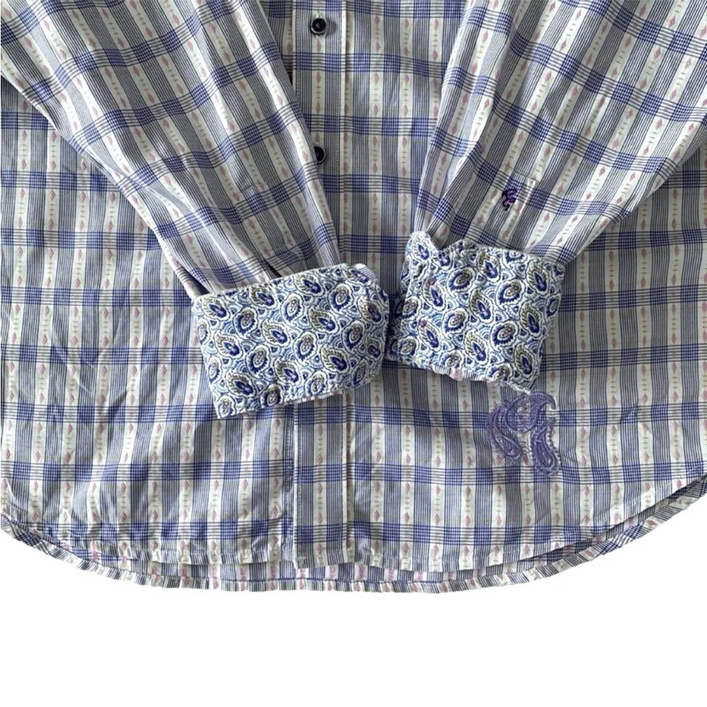 Robert Graham Classic Fit Button Up Shirt Flip Cuffs Mens XL Plaid - Picture 4 of 15